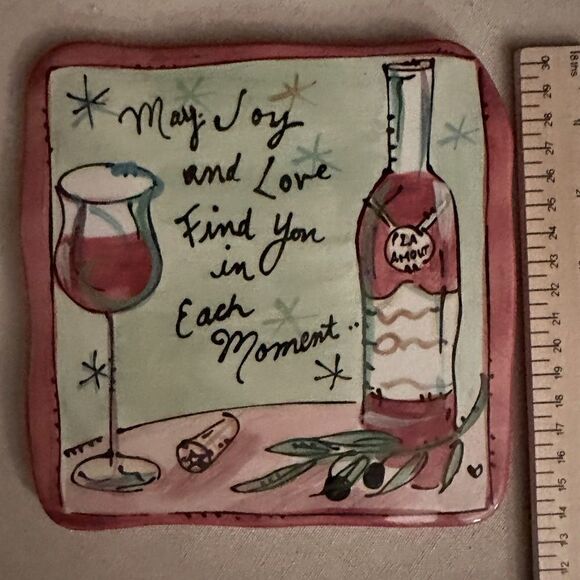 Vintage Julia Junkin handpained wine and cheese design trivit with raised bottom - Picture 1 of 7